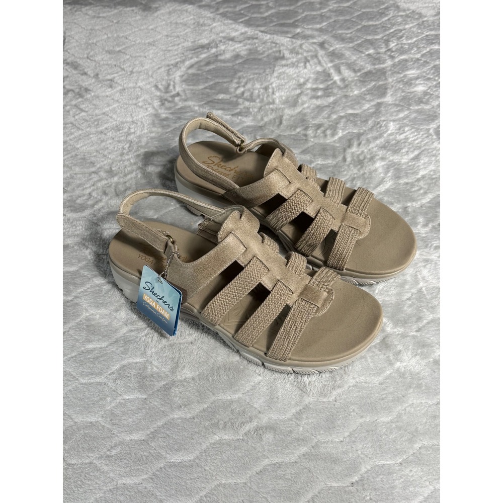 Skechers Reggae Cup Oh Snap Taupe Yoga Foam Sandals 163530 TPE Womens 9.5